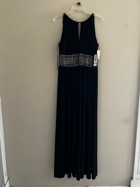 NWT Size 12 R&M Sleeveless Black Gown Formal Dress with Silver Embellishments
